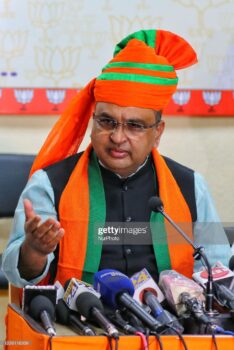 Jaipur: BJP Minority Board National President Hazi Jamal Siddiqui during a press conference ahead the upcoming local bodies elections at party office in Jaipur,Rajasthan,India, Friday, Oct. 16, 2020.(Photo by Vishal Bhatnagar/NurPhoto via Getty Images)