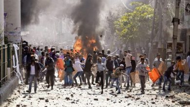 ANI-pic Protestors throw brick-bats during clashes between ani-CAA protestors and the Supporters group of the Citizenship act