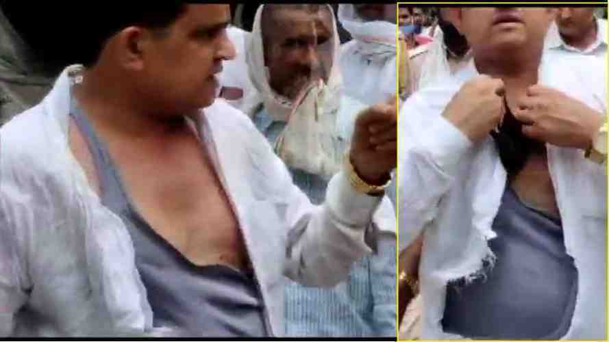farmers-protesting-in-sri-ganganagar-tore-the-clothes-of-bjp-leader-kailash-meghwal