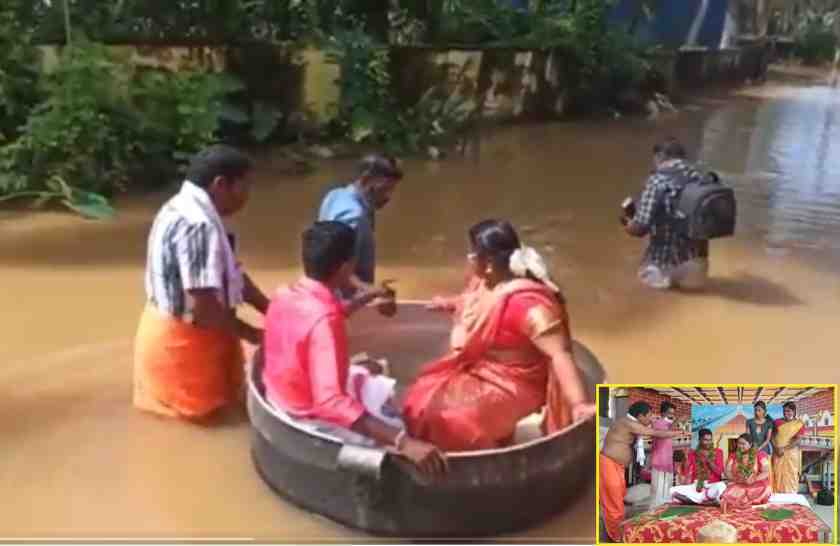 kerala-the-bride-and-groom-arrived-at-the-wedding-ceremony-floating-in-a-cauldron