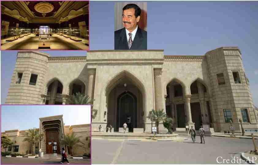 What is the condition of Saddam Hussein more than 100 magnificent palaces today