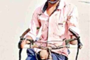 Student with both hands and one leg disabled