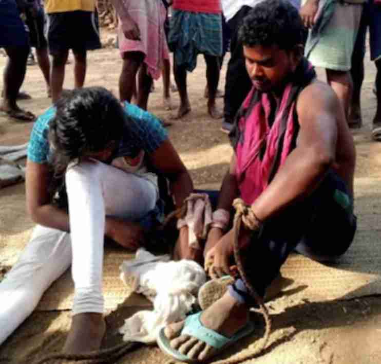 Accused of illicit love, the lover walked around the whole village wearing a garland of shoes and slippers