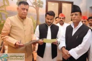 sp senior leader azam khan and his son abdullah azam took oath as members of assembly