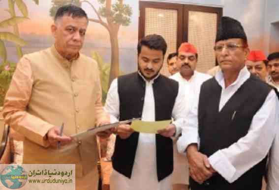 sp senior leader azam khan and his son abdullah azam took oath as members of assembly