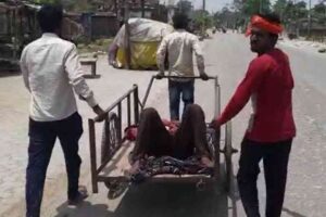 uttar pradesh news no fuel in ambulance patient taken to hospital on handcart
