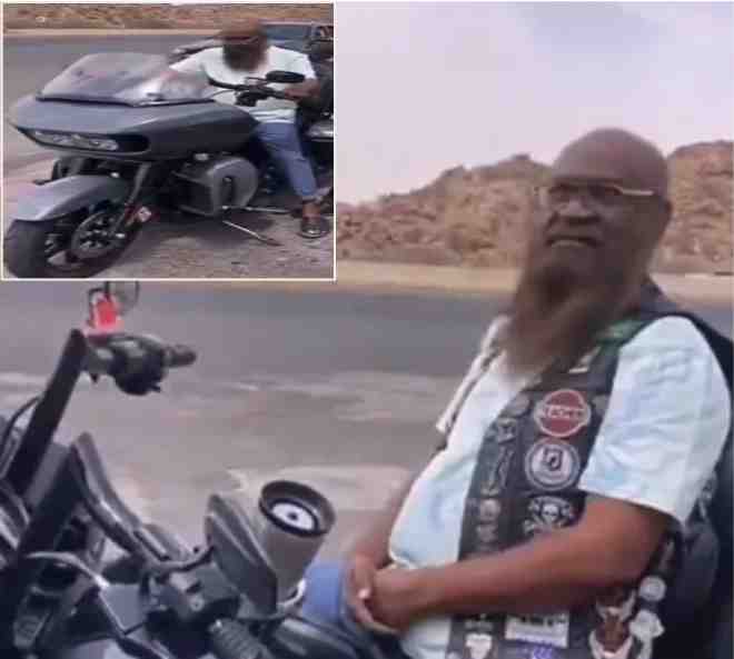 mecca grand mosque imam sheikh adel al kalbani riding a harley motorcycle