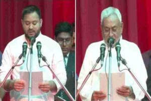bihar nitish kumar was sworn in as chief minister for the eighth time and tejashwi yadav as deputy chief minister