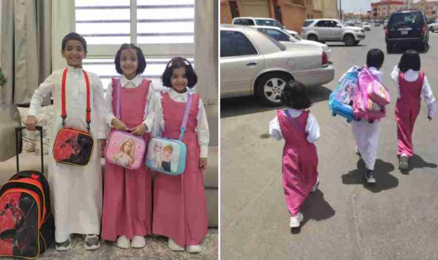 a saudi child carrying his two sisters bags provokes a wide interaction and the education administration surprises him