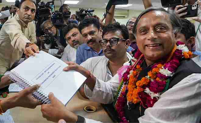 election for the post of congress president shashi tharoor has filed nomination papers