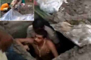 samadhi in a 6 feet pit when the villagers came to know about it they informed the police