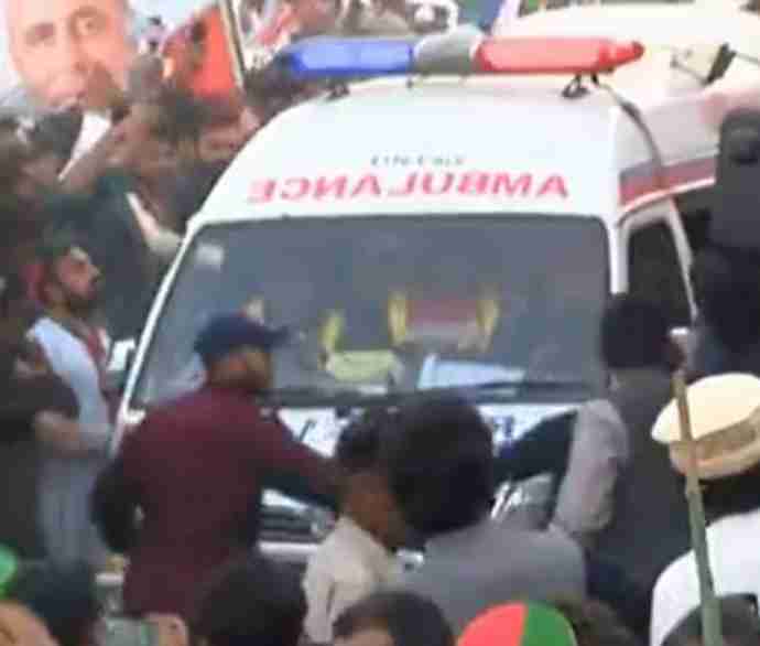 imran khan injured by firing on long march container many injured