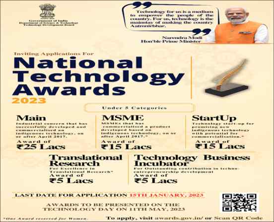applications invited for national technology awards 2023