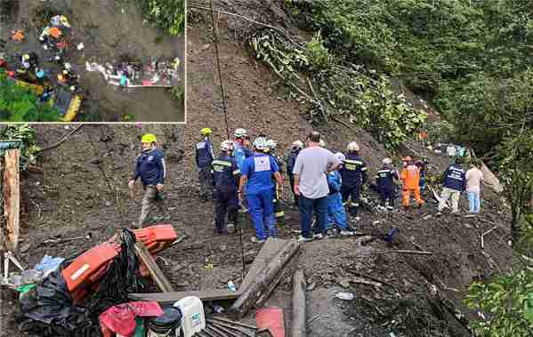 colombia 37 people were killed when a mudslide fell on a passenger bus and a van