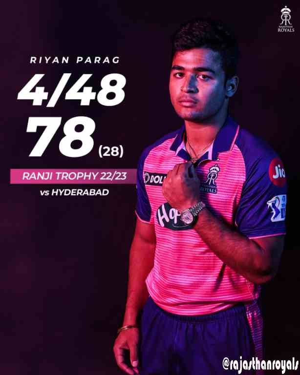 riyan parag ranji trophy assam vs hyderabad