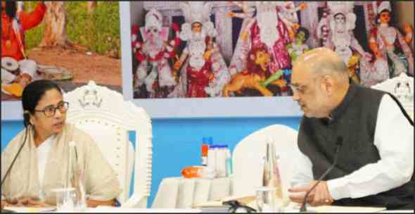 west bengal chief minister mamata banerjee debates bsf in front of amit shah force has more power trouble for people