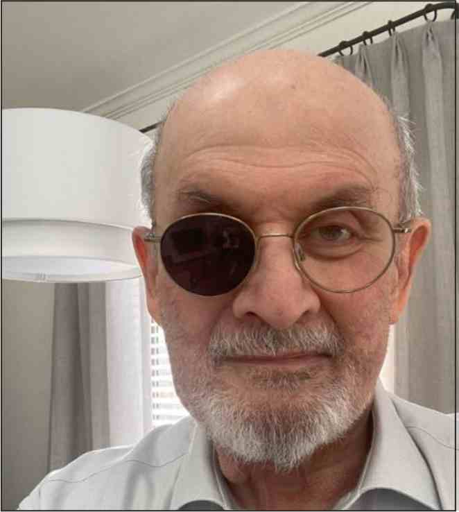 notorious writer salman rushdie tweeted his first photo after the attack