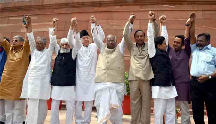 adani case opposition protest by forming a human chain outside parliament