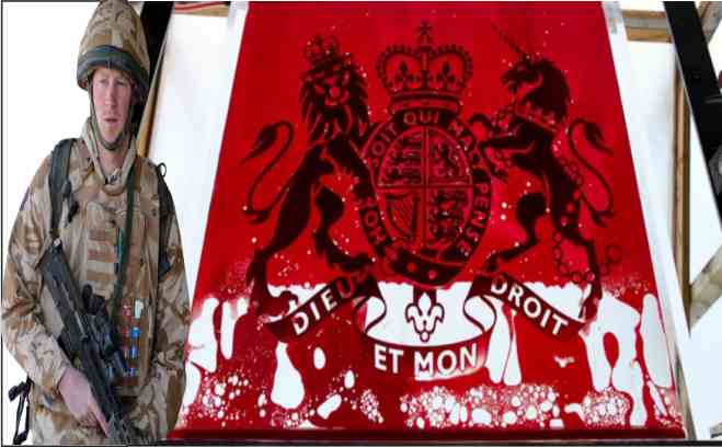 bloody art work goes on display in london to protest prince harrys role in the afghan war