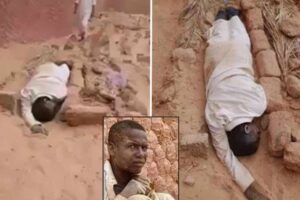 a young man from algeria sleeps next to his mother's grave two years ago.