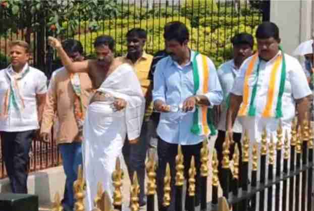 karnataka assembly purification congress sprinkling cow urine and hanuman chalisa