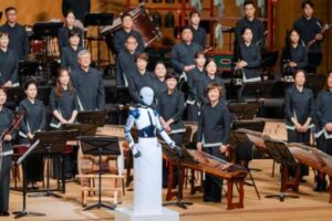 in south korea the robot became the leader of an orchestra of 60 musicians