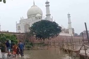 after 45 years yamuna water reached the boundary wall of taj mahal