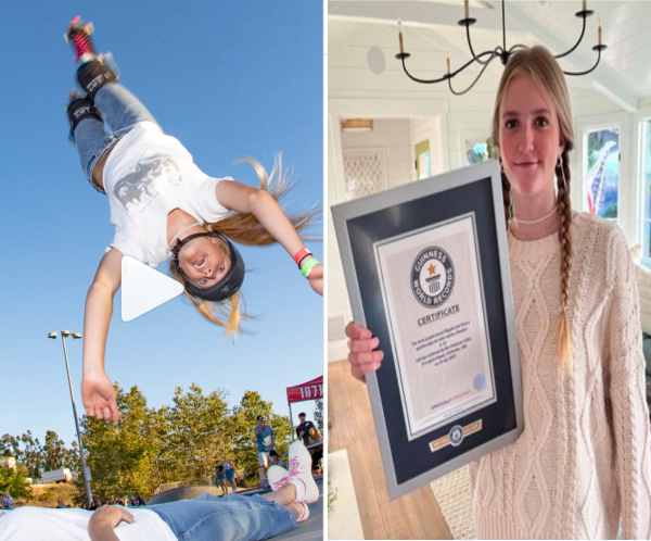 a 15 year old girl mia patterson made a guinness world record by jumping over 12 people