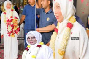 rakhi sawant who returned to mumbai after umrah received a grand welcome at the airport