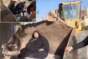 iraq obese woman is being taken to the hospital on a crane