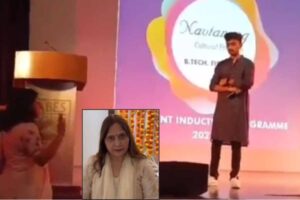 college suspends the lady professors who threw a student off stage for chanting jai shri ram