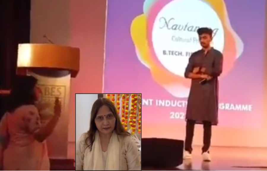 college suspends the lady professors who threw a student off stage for chanting jai shri ram