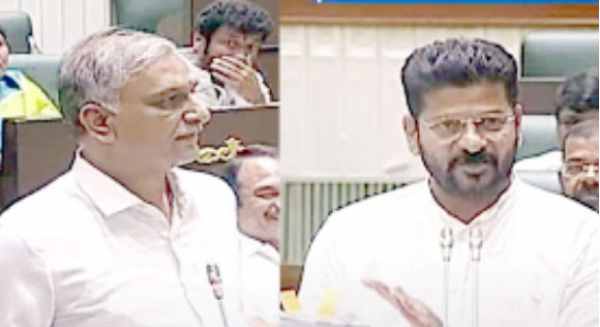 revanth reddy and harish rao take a peek at the kaleshwaram project