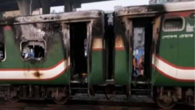 train set on fire during protests in bangladesh