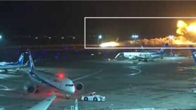 japan plane caught fire during landing