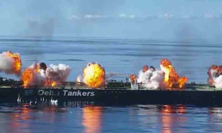 houthis released a video of destroying an oil tanker