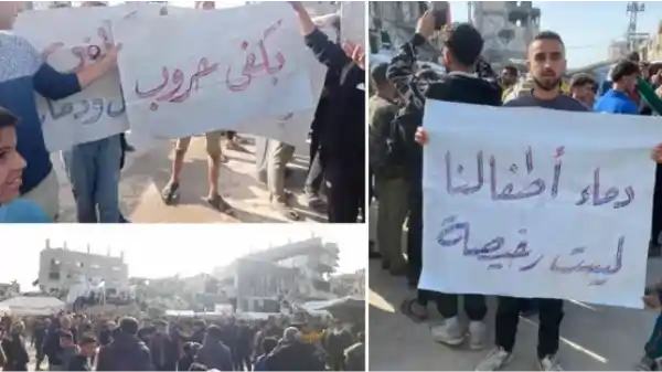 palestinians protest against hamas in northern gaza