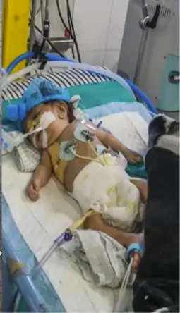 gaza sick baby crossing blockade print