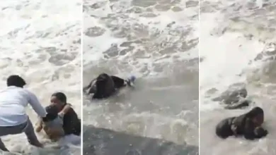 mother saves child river viral video