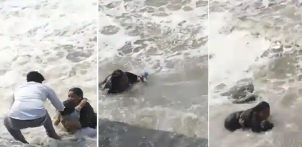 mother saves child river viral video