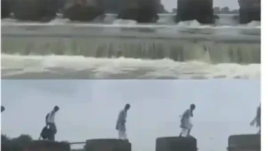 vidisha school children stop dam river crossing