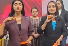 gujarat news anchor trishul gesture video controversy