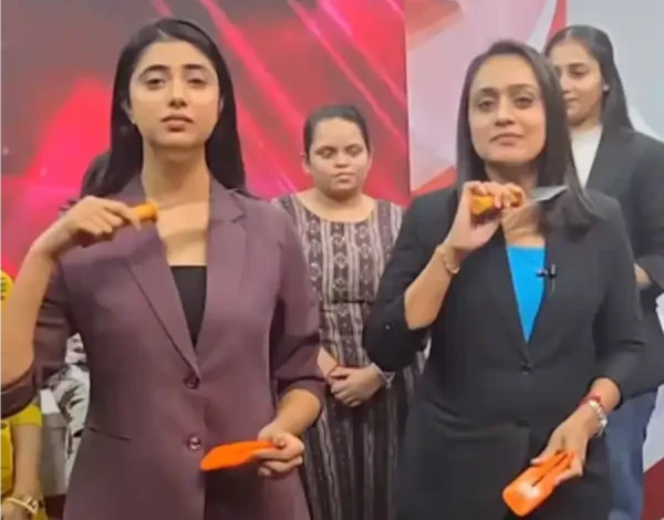 gujarat news anchor trishul gesture video controversy