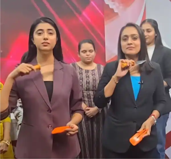 gujarat news anchor trishul gesture video controversy